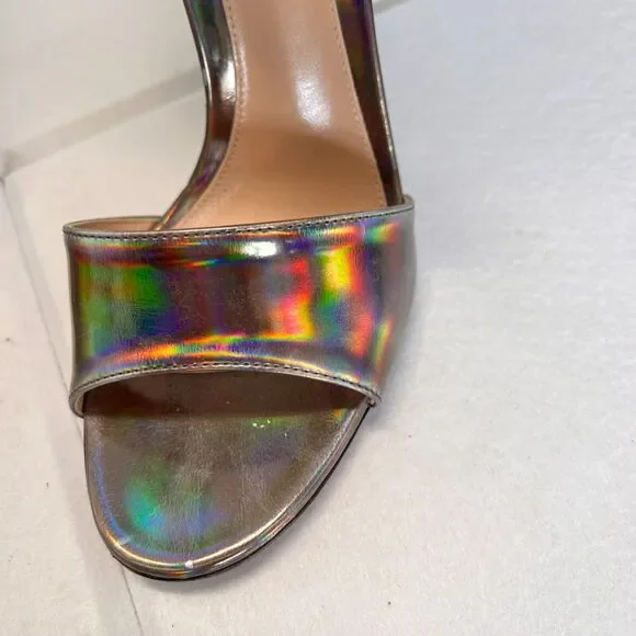 Gianvito Rossi Leather & Iridescent Heel Sandals Sz 8 Black Luxe Stiletto - Picture 8 of 16